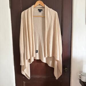 C by BLOOMINGDALES | 100% Cashmere Cream Open Front Cascade Cardigan | Large